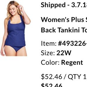Lands End Tankini Swimwear Top 22W Blue